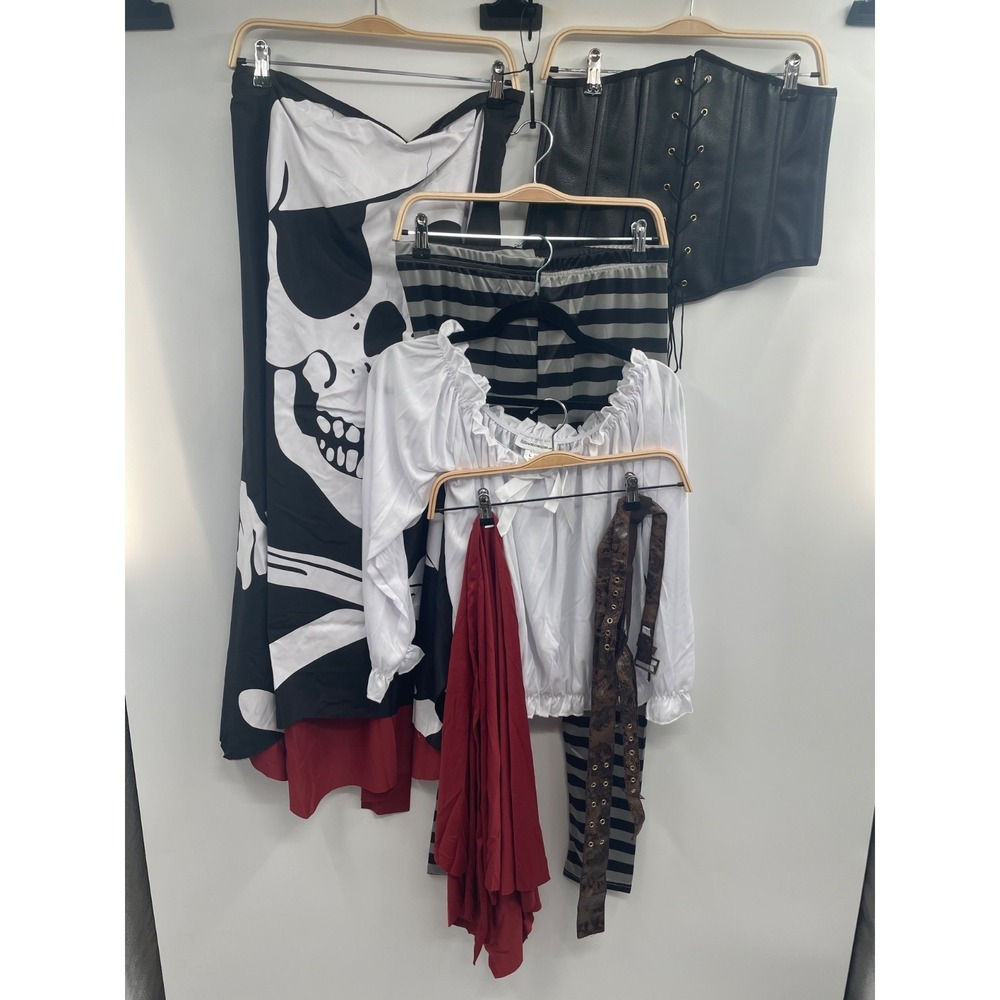 Halloween Costumes Skeleton Flag Rogue Pirate Outfit Womens Large Multicolor NWT - Picture 2 of 16